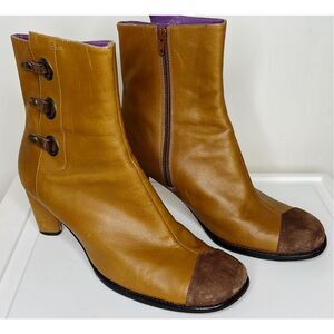 Taryn Rose Leather Suede Toe Ankle Bootie Chestnut Size 10.5  Cottage Core